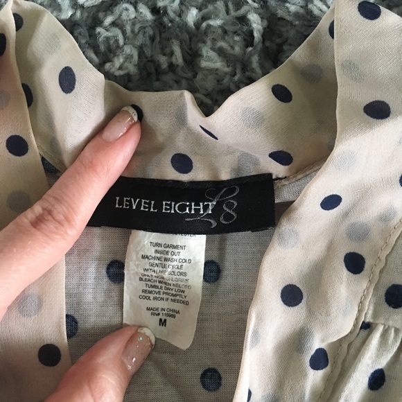 Polka dot cream dressy top w/ tie front - Picture 3 of 5